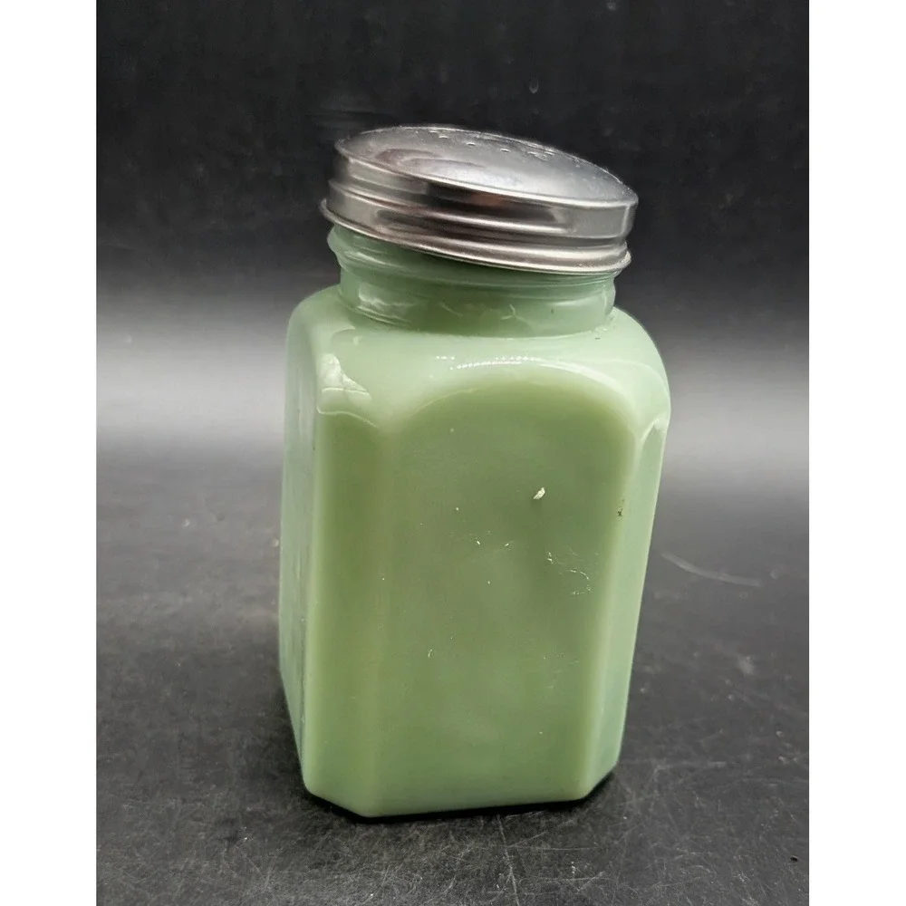 TPC Jadite Green Milk Glass Pepper Shaker Vintage Style Square Metal Lid